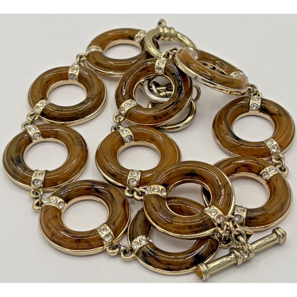 Banana Republic 2000s Gold Silver Toned Tortoise Circle‎ Rhinestone Necklace